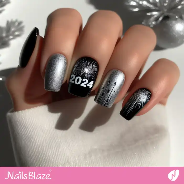 Silver and Black Nails for New Year | 2024 Nails - NB3715